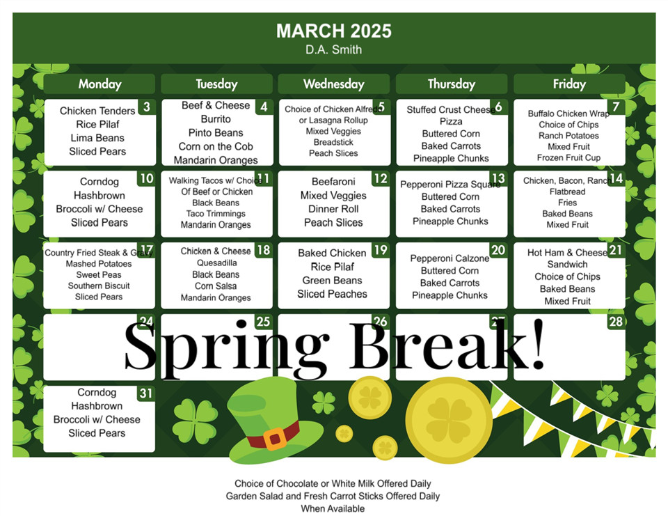 March 2025 Lunch Menu